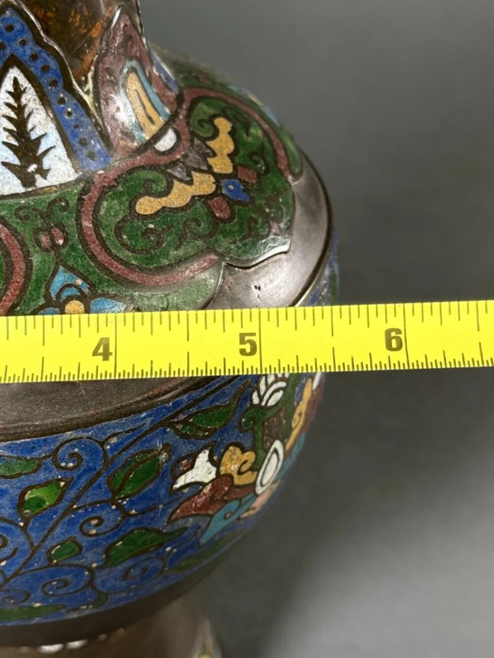 Antique Japanese Meiji Era Cloisonné Vase Intricate Floral Scroll Enamel Bronze